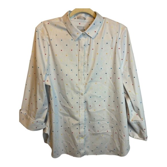 Chico's Blouse Women's Size XL Polka Dots Stripes Office Chicos 3 - Picture 1 of 4